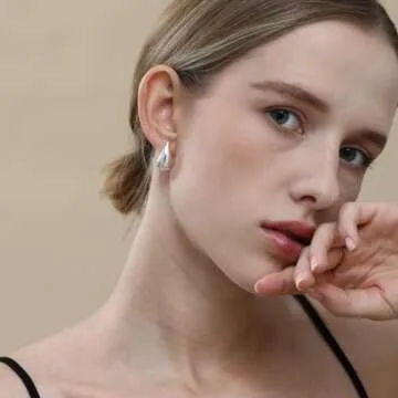 Apsvo Chunky Mini Silver Hoop Earrings for Women, Dupes Earrings Teardrop Tear Drop Earrings Lightweight Waterdrop Hoops, Hypoallergenic Gold Plated Small Earrings Fashion Jewelry for Women