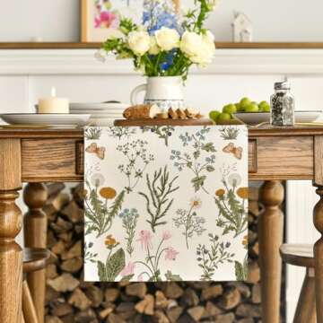 Artoid Mode Wildflowers Floral Spring Table Runner, Butterfly Seasonal Summer Kitchen Dining Table D...