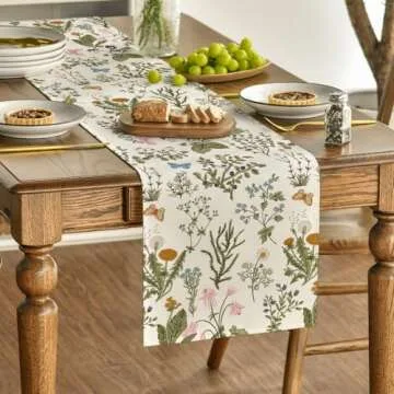 Artoid Mode Wildflowers Floral Spring Table Runner, Butterfly Seasonal Summer Kitchen Dining Table Decoration for Home Party Decor 13x90 Inch