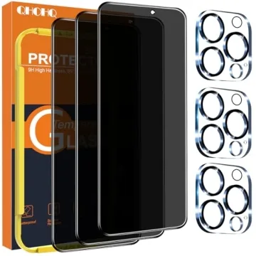 QHOHQ iPhone 16 Pro Max Privacy Screen + Lens Protector, Military Grade 9H+