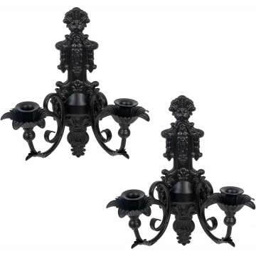 Set of 2 Black Metal Candle Sconces - Rustic Wall Decor
