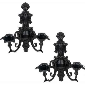 Black Metal Candle Sconces - Rustic Home Decor Set