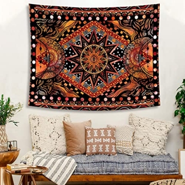 Vibrant Fowocu Orange Sun and Moon Tapestry for Decor