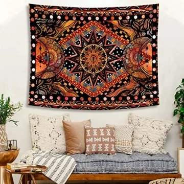 Vibrant Fowocu Orange Sun and Moon Tapestry for Decor