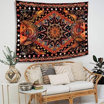 Vibrant Fowocu Orange Sun and Moon Tapestry for Decor