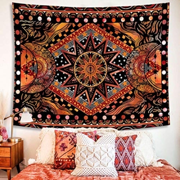 Vibrant Fowocu Orange Sun and Moon Tapestry for Decor