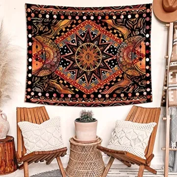 Vibrant Fowocu Orange Sun and Moon Tapestry for Decor