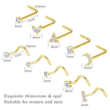 ONESING 18 PCS 20G Gold Nose Rings for Women Surgical Stainless Steel Nose Piercings Jewelry Nose Ri...