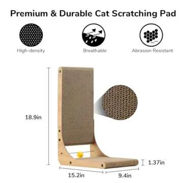 FUKUMARU Cat Scratcher, 18.9 Inch L Shape Cat Scratch Pad, Vertical Cat Scratcher Wall Mounted, Cat Scratching Cardboard with Ball Toy for Indoor Cats