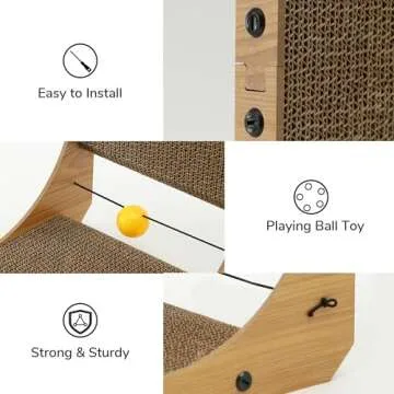 FUKUMARU Cat Scratcher, 18.9 Inch L Shape Cat Scratch Pad, Vertical Cat Scratcher Wall Mounted, Cat Scratching Cardboard with Ball Toy for Indoor Cats