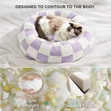 Lesure Cat Beds for Indoor Cats - Round Cat Bed Donut Small Dog Bed Calming Pet Beds, Cute Modern Beds with Jacquard Shaggy Plush & Anti Slip Bottom, 20 Inch, Purple