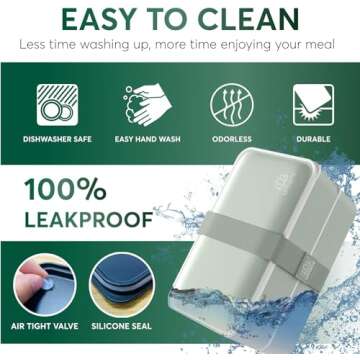 Umami Bento Box Adult All-in-1 w/ 4 Utensils, 100% Leakproof, Dishwasher & Microwave Safe Lunch Containers for Adults w/ 4 Compartments, Green, 40 oz