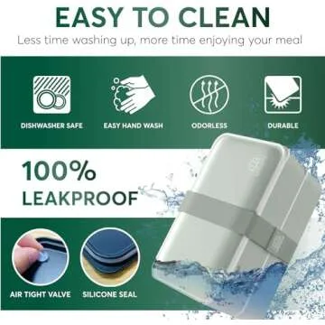 Umami Bento Box Adult All-in-1 w/ 4 Utensils, 100% Leakproof, Dishwasher & Microwave Safe Lunch Containers for Adults w/ 4 Compartments, Green, 40 oz