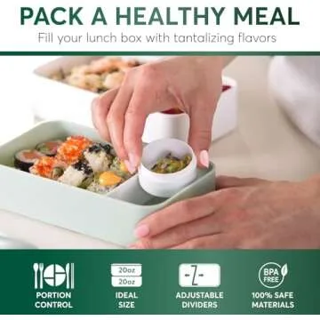 Umami Bento Box Adult All-in-1 w/ 4 Utensils, 100% Leakproof, Dishwasher & Microwave Safe Lunch Containers for Adults w/ 4 Compartments, Green, 40 oz