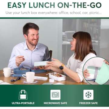 Umami Bento Box Adult All-in-1 w/ 4 Utensils, 100% Leakproof, Dishwasher & Microwave Safe Lunch Containers for Adults w/ 4 Compartments, Green, 40 oz