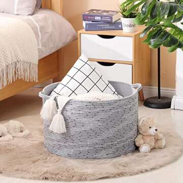 KAKAMAY Large Blanket Basket (20"x13"),Woven Baskets for storage Baby Laundry Hamper, Cotton Rope Bl...