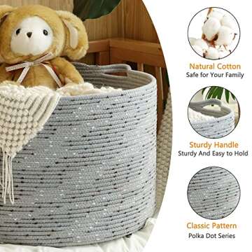 KAKAMAY 20" Cotton Rope Storage Basket for Blankets