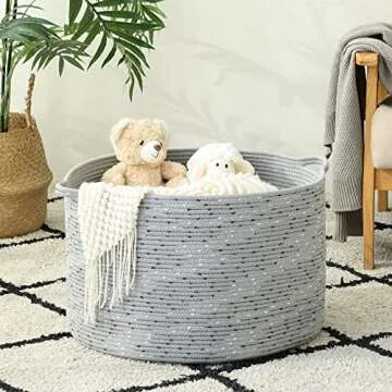 KAKAMAY 20" Cotton Rope Storage Basket for Blankets