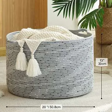 KAKAMAY 20" Cotton Rope Storage Basket for Blankets