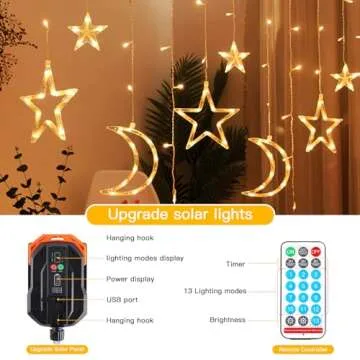Techip Solar String Lights Outdoor Waterproof with USB Port & Remote Control Solar Power Star Moons ...
