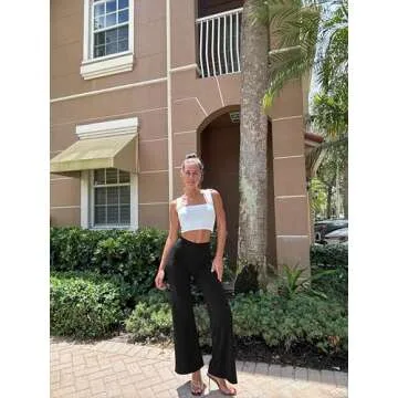 OQQ Women Wide Leg Pants High Waist Casual Pants Fall Clothes Outfits Black