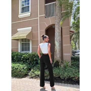 OQQ Women Wide Leg Pants High Waist Casual Pants Fall Clothes Outfits Black