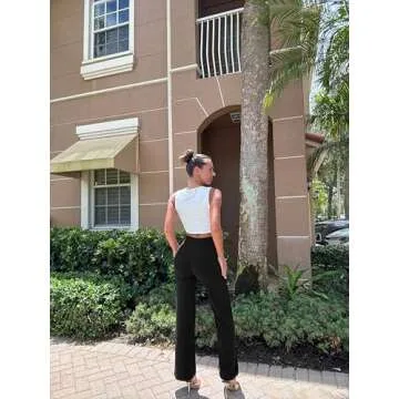 OQQ Women Wide Leg Pants High Waist Casual Pants Fall Clothes Outfits Black