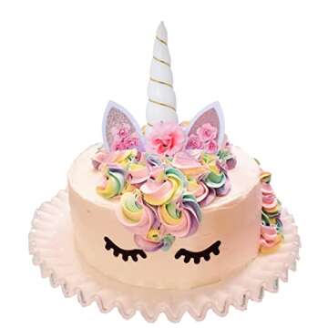 Unicorn Cake Topper Unicorn Birthday Party Supplies Unicorn Birthday Decoration for Girls Unicorn Cake Decoration White Unicorn Horn First Birthday Cake Topper Kit with Eyelashes, 5.8 Inch
