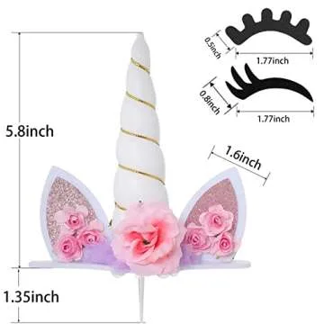 Unicorn Cake Topper Unicorn Birthday Party Supplies Unicorn Birthday Decoration for Girls Unicorn Cake Decoration White Unicorn Horn First Birthday Cake Topper Kit with Eyelashes, 5.8 Inch