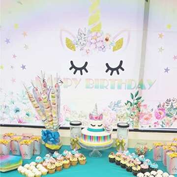 Unicorn Cake Topper Unicorn Birthday Party Supplies Unicorn Birthday Decoration for Girls Unicorn Cake Decoration White Unicorn Horn First Birthday Cake Topper Kit with Eyelashes, 5.8 Inch