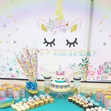 Unicorn Cake Topper Unicorn Birthday Party Supplies Unicorn Birthday Decoration for Girls Unicorn Cake Decoration White Unicorn Horn First Birthday Cake Topper Kit with Eyelashes, 5.8 Inch