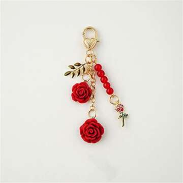 Fuqimanman2020 Rose Keychain Flower Charm Keychain with Chain Tassel Colorful Rose Pendant Keyring f...