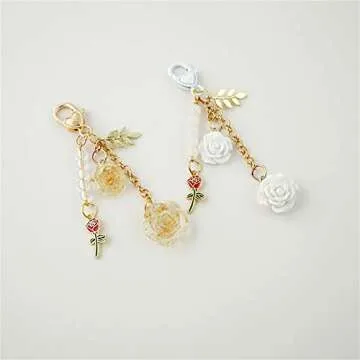 Fuqimanman2020 Rose Keychain Flower Charm Keychain with Chain Tassel Colorful Rose Pendant Keyring for Women(C)