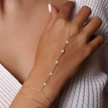 Hand Chain Bracelet Ring Hand Chain 14K Dainty Finger Bracelet Hand Jewelry Gold Bracelet for Women ...