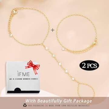 Hand Chain Bracelet Ring Hand Chain 14K Dainty Finger Bracelet Hand Jewelry Gold Bracelet for Women Trendy Summer Essentials Stuff Boho Beach Wedding Jewelry Gifts Adjustable Size(Gold-zircon 02)