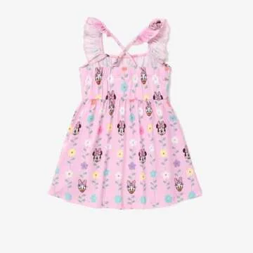 Disney Minnie Mouse Toddler Girl Dress Ruffle Sleeve Daisy Duck Sundress Back Cross Straps Summer Ou...