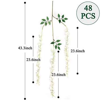 Ranslen 48 Pieces Artificial Wisteria Flower Hanging Silk Garland Vine Ratta Wedding Decor String Ho...