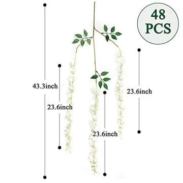 Ranslen 48 Pieces Artificial Wisteria Flower Hanging Silk Garland Vine Ratta Wedding Decor String Ho...