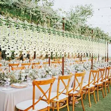 Ranslen 48 Pieces Artificial Wisteria Flower Hanging Silk Garland Vine Ratta Wedding Decor String Home Party Garden Outdoor Decoration Supplies (White, 48)