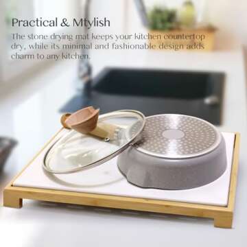 Stone Drying Mat for Kitchen Counter, with a Bamboo Rack Dish Pad，Super Absorbent, Diatomaceous Ea...