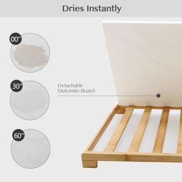 Stone Drying Mat for Kitchen Counter, with a Bamboo Rack Dish Pad，Super Absorbent, Diatomaceous Earth Dish Drying Mat, Quick Drying, Stone Dish Drying Mat, ( 16x12 Inch, White Marble)