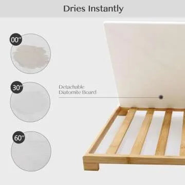 Stone Drying Mat for Kitchen Counter, with a Bamboo Rack Dish Pad，Super Absorbent, Diatomaceous Earth Dish Drying Mat, Quick Drying, Stone Dish Drying Mat, ( 16x12 Inch, White Marble)