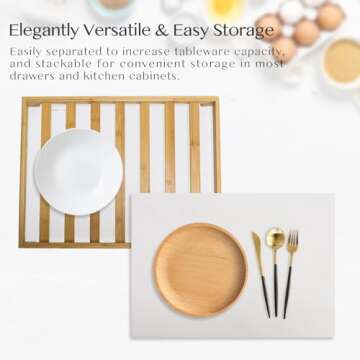 Stone Drying Mat for Kitchen Counter, with a Bamboo Rack Dish Pad，Super Absorbent, Diatomaceous Earth Dish Drying Mat, Quick Drying, Stone Dish Drying Mat, ( 16x12 Inch, White Marble)