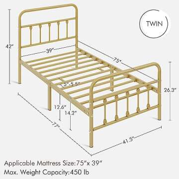 Yaheetech Classic Metal Platform Bed Frame Mattress Foundation with Victorian Style Iron-Art Headboa...