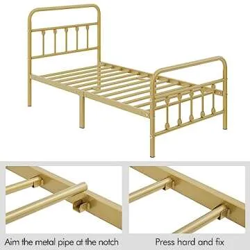 Yaheetech Classic Metal Platform Bed Frame Mattress Foundation with Victorian Style Iron-Art Headboard/Footboard/Under Bed Storage/No Box Spring Needed/Twin Size Antique Gold