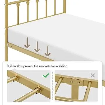 Yaheetech Classic Metal Platform Bed Frame Mattress Foundation with Victorian Style Iron-Art Headboard/Footboard/Under Bed Storage/No Box Spring Needed/Twin Size Antique Gold