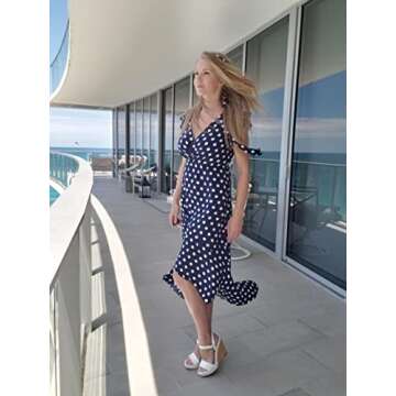 GRECERELLE Women's Summer Floral Print Cross V Neck Dress Bohemian Flowy Long Maxi Dress PD-Navy Blue-Small