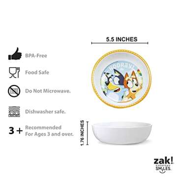 Zak Designs Bluey Kids Dinnerware Set Includes Plate, Bowl, Tumbler, Water Bottle, and Utensil Tableware, Made of Durable Material and Perfect for Kids (6 Piece Gift Set, Non-BPA)