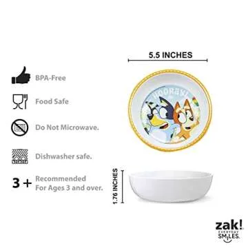 Zak Designs Bluey Kids Dinnerware Set Includes Plate, Bowl, Tumbler, Water Bottle, and Utensil Tableware, Made of Durable Material and Perfect for Kids (6 Piece Gift Set, Non-BPA)