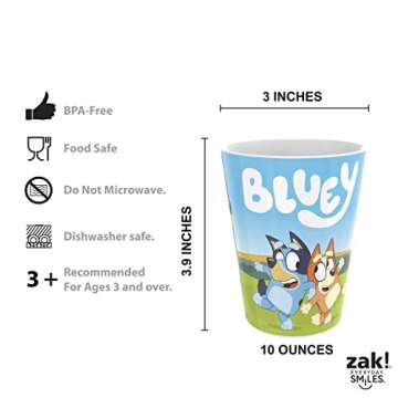 Zak Designs Bluey Kids Dinnerware Set Includes Plate, Bowl, Tumbler, Water Bottle, and Utensil Tableware, Made of Durable Material and Perfect for Kids (6 Piece Gift Set, Non-BPA)